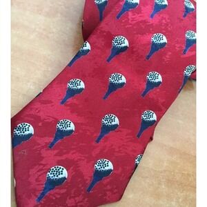 Boston Traders Silk Tie Mens Red Golf Ball Novelty Pattern Made In USA Vintage